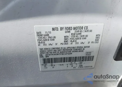 2015 Ford Edge Se из США, поврежденный, VIN 2FMTK4G87FBC27229